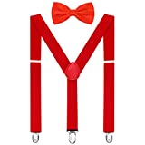 HABIBEE Solid Color Mens Suspender Y Shape with Strong Clips Adjustable Braces Red