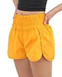 ODODOS Go-to Athletic Shorts, Elastic High Waist Workout Shorts for Women, Quick Dry Casual Summer Gym Running Shorts, Meri Gold, Medium