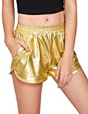 SweatyRocks Women's Metallic Shorts Elastic Waist Shiny Pants Golden Small