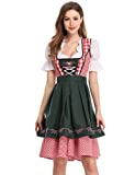 GloryStar Women's German Dirndl Dress Costumes for Bavarian Oktoberfest Carnival Halloween (S, 3 Pieces-red/Green)