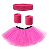 Danballto 80s Hot Pink Tutu Adult 5k Color Run Tutu Neon Women Sweatband Headband Wristbands Set for Sports Running Costume Accessories