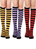 3 Pairs Long Striped Socks Thigh High Stocking for Halloween Cosplay Party Costumes (Lovely Colors)