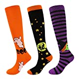 Halloween Compression Socks for Women 20-30 mmhg Knee High Funny Socks for Support Circulation Maternity Pregnancy Travel Flight Nursing Black Orange Purple