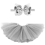 BGFKS 5 Layered Toddlers Tulle Tutu Skirt for Girls with Headband for Baby Girl 0 to 36 Months (Gray, L,24-36 Months)