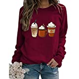 Womens Fall Coffee Sweatshirt Cute Pumpkin Spice Fashion Pullover Long Sleeve Crew Neck Casual Novelty Tops