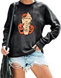 Halloween Sweatshirts Women Pumpkin Iced Coffee Tea Sucar Milk Sweater Lightweight Long Sleeve Fall Pullover