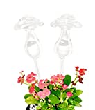 HyJeryty 2 Pack Mushroom Plant Watering Globes, Hand Blown Glass Self Watering Bulbs Devices Stakes for Indoor and Outdoor Plants