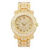 Men's 45mm Iced Out Diamond Gold Watch with Cubic Zirconia Crystals and Bling-ed Out Adjustable Metal Strap - Quartz Movement - Analog Display