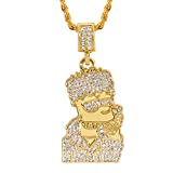 Men's 18K Gold Plated CZ Fully Iced Out Cartoon 316L Stainless Steel Pendant(Gold)