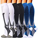 6 Pairs Compression Socks for Men Women 20-30mmhg Knee High Medical Support for Sports Nurses Circulation Flight Athletic