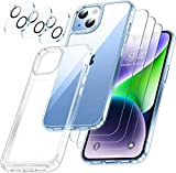 Temdan [7 in 1] for iPhone 14 Case, with [3X Tempered Glass Screen Protector+3X Camera Lens Protector] [Never Yellowing] [Anti-Drop] Slim Phone Case for iPhone 14 Case-Clear