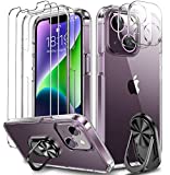 COOLQO 6in1 Compatible for iPhone 14/iPhone 13 Case 6.1 Inch, with [2 x Tempered Glass Screen Protector + 2 x Camera Lens Protector + Phone Stand] Clear 360 Full Body 14 ft Shockproof Protective Cover