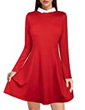 CHAMA Women's Long Sleeve Casual Peter Pan Collar Fit and Flare Skater Halloween Dress(Red,XX-Large)