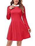 Abrooical Willy Wonka Costume Women Red Valentines Day Dress Long Sleeve Peter Pan Collar Red XX-Large