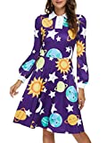 TORARY Womens Ms. Frizzle Halloween Costume Weather Print The Magic School Bus Peter Pan Collar Ms Frizzle Costume Willy Wonka Costume(Large,Star Purple)