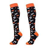 Halloween Compression Socks for Women 20-30 mmhg Knee High Funny Socks for Support Circulation Maternity Pregnancy Travel Flight Nursing Black