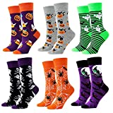 Halloween Socks for Women 6 Pack Pumpkin Socks Witch Socks Ghost Socks Halloween Gifts for Women-Orange Purple