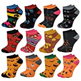 Differenttouch 12 Pairs Pack Women Low Cut Colorful Fancy Design Ankle Socks (9-11, Halloween)