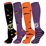 4 Pair Halloween Compression Socks for Women Men, Knee High Graduated Compression Socks 15-20mmHg