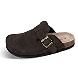 TF STAR Unisex Boston Soft Footbed Clog Cow Suede Leather Clogs, Cork Clogs Shoes for Women Men Brown