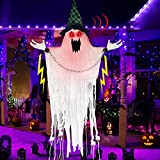 86 Inch Halloween Hanging Animated Talking Ghost Decoration Light up Eyes Shake Sound Activated Life Size with Chain Halloween Decor Outdoor Indoor Haunted House Prop Yard Party