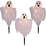 Halloween Decorations, 3 Pack 26 Inch Lighted White Ghost Stakes, Cloth Ghosts with 20-Count Incandescent Light, Light Up Holiday Party Home Haunted House Yard Art, Indoor Outdoor Ornament