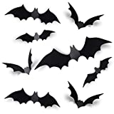 Coogam 60PCS Halloween Bats Decoration, 4 Different Sizes Realistic PVC Black 3D Scary Bat Sticker for Home Decor DIY Wall Decal Bathroom Indoor Hallowmas Party Supplies