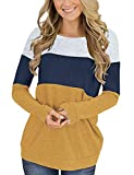 Locryz Womens Color Block Long Sleeve Round Neck Shirts Pullover Sweatshirt Tops (XL, 06 Yellow)