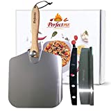 THE PERFECT PIE Premium Pizza Peel 12" x 14" Aluminum Pizza Paddle with Foldable Handle for Storage and 14 Rocker Cutter with Protective Cover. Gourmet Spatula and Cutter Set for Homemade Pizza.