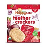 Happy Baby Organics Organic Teether Crackers Gluten Free Strawberry & Beet with Amaranth, 0.14 Oz,12 Count (Pack of 6)