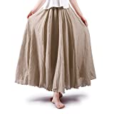 OCHENTA Cotton Long Maxi Skirt Flowy Boho for Summer Beach Goth Fairy Grunge Cottagecore Renaissance Off White 85CM