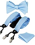 Alizeal Mens Polka Dot Suspender and Self-tied Bow Tie with Handkerchief, Light Blue