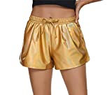 Taydey Women's Yoga Hot Shorts Shiny Metallic Pants with Elastic Drawstring (Multicolor Gold, XL)