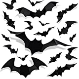 Halloween 3D Bat Decorations - 72pcs 12 Sizes Realistic PVC Scary Black Bat Sticker Home Decor DIY Wall Decal Bathroom Indoor Hallowmas Party Supplies