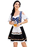 GloryStar Women's German Dirndl Dress Traditional Bavarian Oktoberfest Costumes for Halloween Carnival Fake 3 Pieces Blue Plaid Gray M
