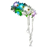 Rhode Island Novelty Light-Up Flower Halo Headpiece Ribbon Hair Crown Accessory Floral Fairy Costume Glowing Headband Wreath Flashing Night Party Favor Summer Tropical Theme Garland Top Bright Props for Girls/Women, Pink, Yellow, Purple, One_Size