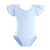 STELLE Girl's Ruffle Short Sleeve Leotard for Dance, Gymnastics and Ballet (Toddler/Little Girl/Big Girl) (Blue, 6 Years)