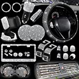 NBTEPEM 27 PCs Bling Car Accessories Set for Women, Bling Steering Wheel Covers Universal Fit 15 Inch, Bling License Plate Frame, Bling Phone Holder, Bling Car Fast Charger, Bling Car Coasters