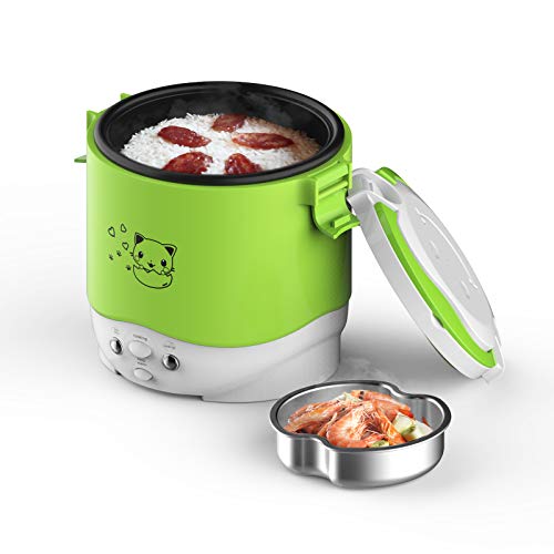 Mini Rice Cooker, 1L Travel Rice Cooker Small 12V For Car, Cooking For Soup Porridge and Rice, Cooking Heating and Keeping Warm Function(Green)