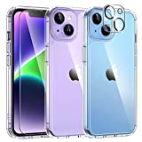 TAURI 5 in 1 Designed for iPhone 14 Plus Phone Case Clear, [Not-Yellowing] with 2X Tempered Glass Screen Protector + 2X Camera Lens Protector, [Military-Grade Drop Protection] Slim Case 6.7 Inch