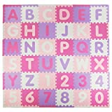Tadpoles Foam Playmats for Kids, 36 Interlocking Tiles Teach the ABCs and Numbers 0-9, Total Floor Coverage 74 x 74 (36 Sq Ft), For Ages 3 and Up, Colors: Pink/Purple