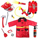 Liberty Imports Kids 12 Piece Fireman Gear Firefighter Costume Role Play Dress Up Toy Set with Helmet and Accessories (Deluxe)