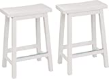 Amazon Basics Solid Wood Saddle-Seat Kitchen Counter-Height Stool - Set of 2, 24-Inch Height, White