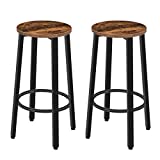 HOOBRO Bar Stools, Set of 2 Round Bar Chairs with Footrest, Black Steel Frame, Adjustable Feet, for Living Room, Dining Room, Kitchen, Industrial Design, Rustic Brown BF02BY01