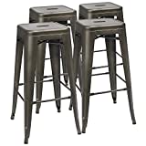 Furmax 30 Inches Metal Bar Stools High Backless Stools Indoor Outdoor Stackable Kitchen Stools Set of 4 (Gun)