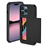 ATRAING Designed for iPhone 14 Pro Wallet Case with Credit Card Holders Slots Dual Layer Shockproof Hard PC Soft TPU Slide Flip Protective Cover Case for iPhone 14 Pro 6.1 Inch (2022)-Black
