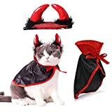 IFLYOOY Halloween Pet Costumes for Cats and Puppy Vampire Costume Cosplay for Small Dogs and Funny Holiday Clothes for Black Night Bloody Party (Cape & Horn)