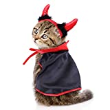 Jetec Halloween Cat Cape Costume Red Black Pet Cloak and Adjustable Horn Headdress for Halloween Pet Apparel Christmas Costume for Small Dogs and Cats Cosplay