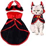 LOCOLO Cat Halloween Costume,1 Piece Pet Cloak Red Black Pet Cape 1 Piece Horn Headdress Cat Cape Pet Mantle with 2 Piece Bells, Pet Apparel Christmas Costume for Small Dogs and Cats