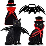 Pet Costumes Cat Cosplay 3 PCS, Vampire Cloak with Bowler Hat Bat Wings Pet Cosplay Costumes for Small Cats Funny Holiday Clothes for Black Halloween Night Bloody Zombie Party Easter Gift